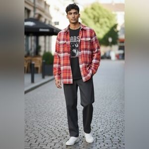 Carhartt Red and White Plaid Button Down Shirt